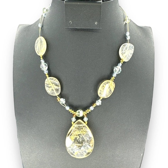 Essence Made in USA Necklace Lucite Teardrop Shape Pendant - Picture 1 of 7